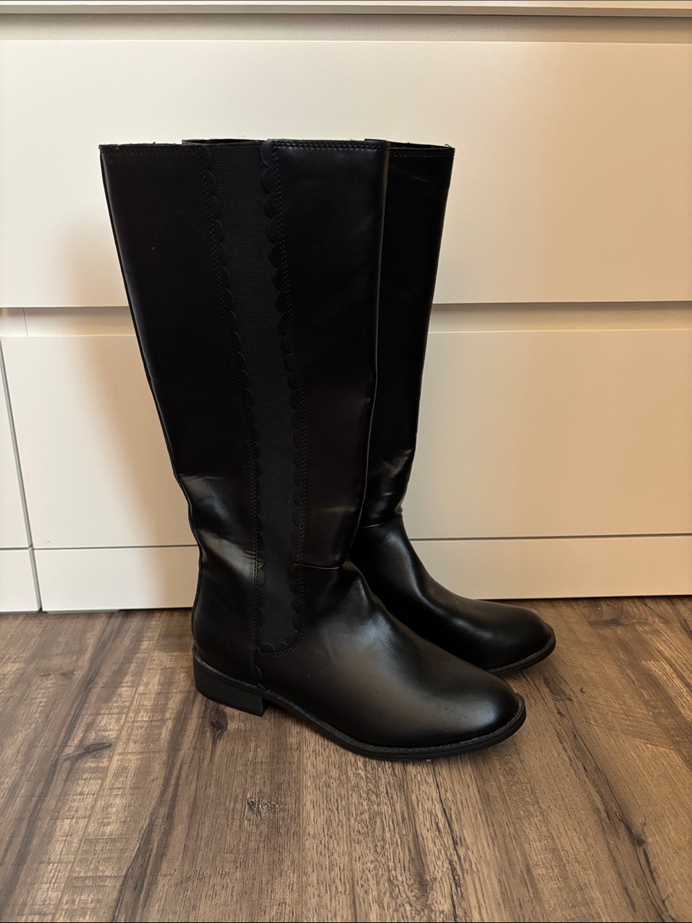 Women's Black Over-the-Knee Smooth Leather-Look Boots